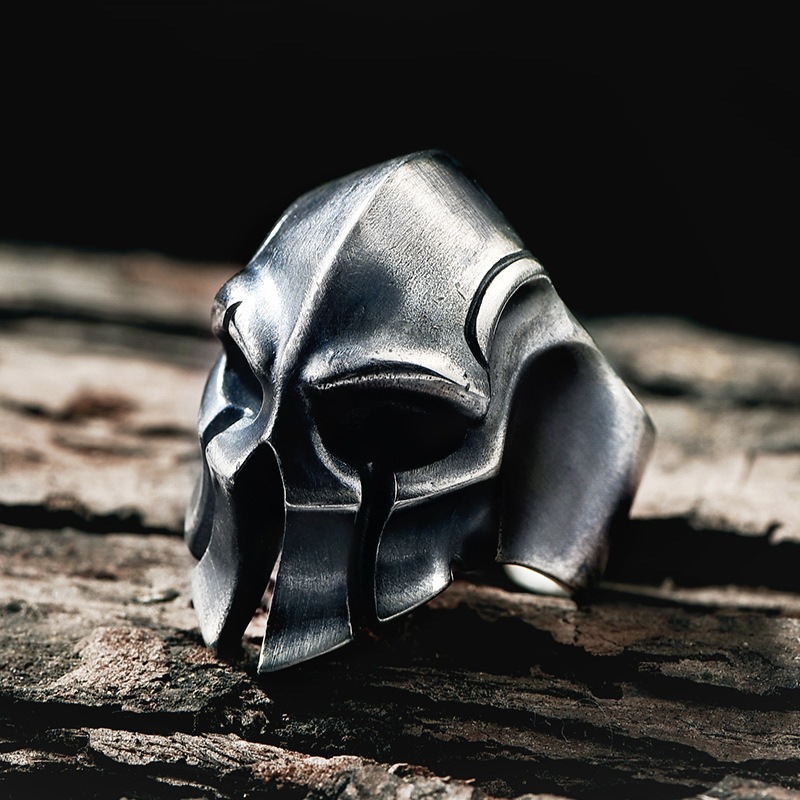 925 Thai Silver Spartan Ring Men's Single Ring Retro Trendy Brand Personalized Skull Ring Open Ring Handmade Jewelry