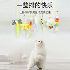 吊り下げ猫面白いスティック、吊り下げドア猫のおもちゃ、自己楽と退屈解消、弾性ロープ、噛みつき防止フェザーベル、スポット工場卸売