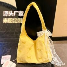 2026新款单肩包蝴蝶结百搭通勤包大容量韩版甜美刺绣女包手提旅游