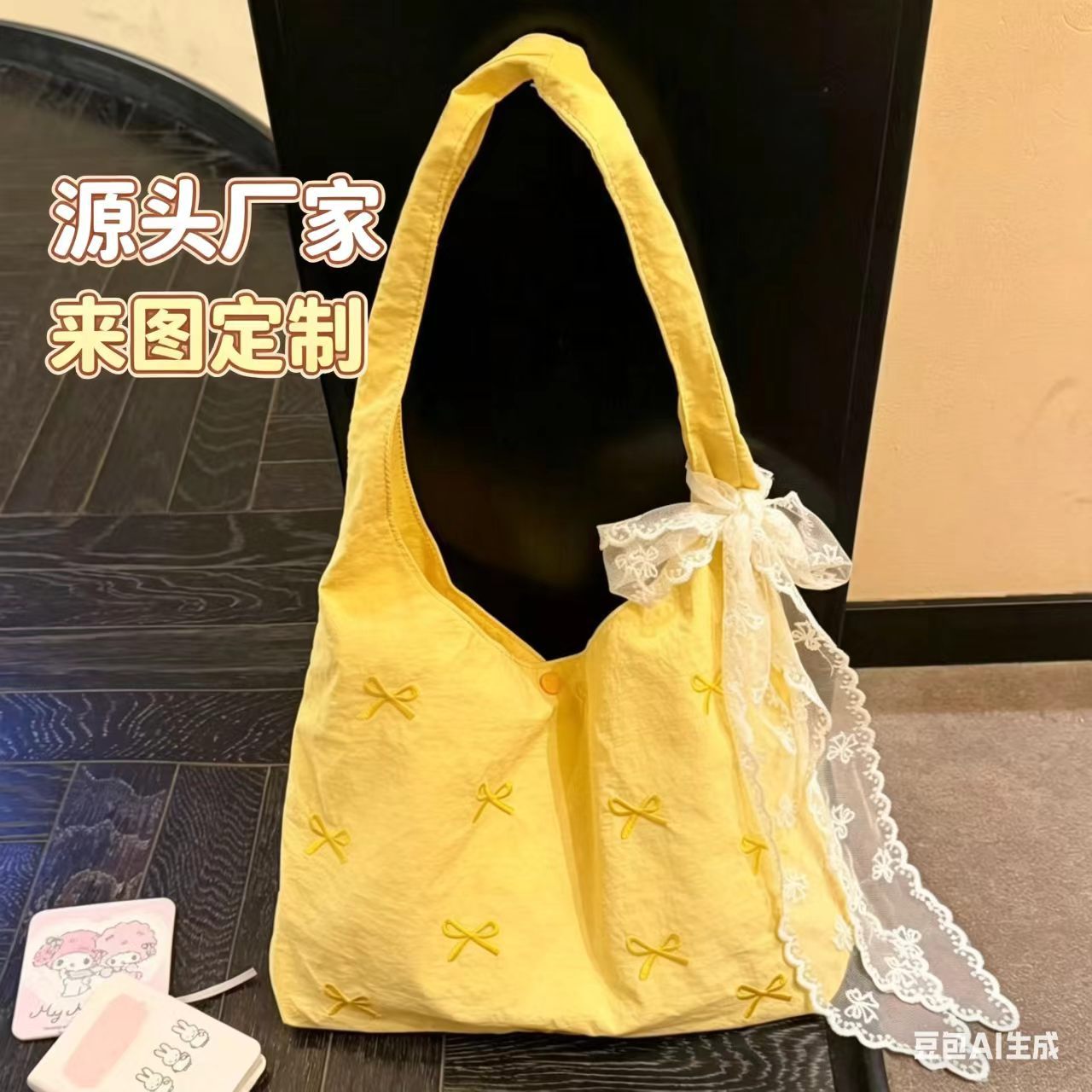 2026新款单肩包蝴蝶结百搭通勤包大容量韩版甜美刺绣女包手提旅游