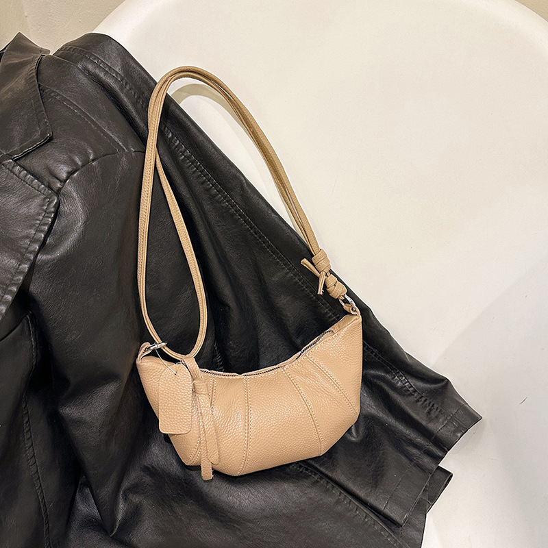 Cross-Border Croissant Bag For Women, Top Grain Cowhide Leather, Niche Versatile Underarm Dumpling Bag, Genuine Leather Neck-Hanging Single Shoulder Crossbody Bag - Thumbnail 7