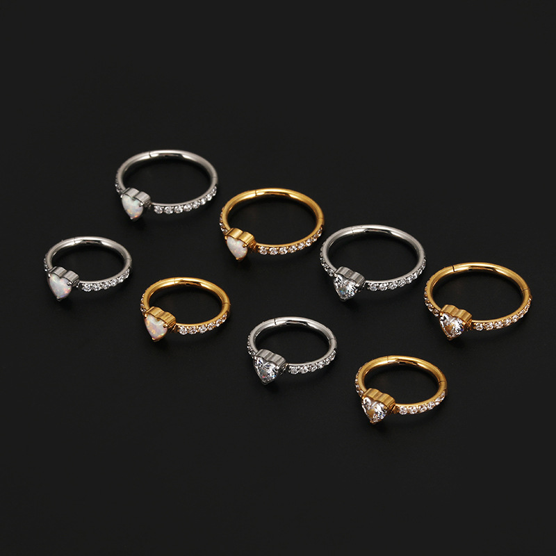 Simple Style Heart Shape Titanium Steel Inlay Zircon Nose Ring Nose Pin display picture 2