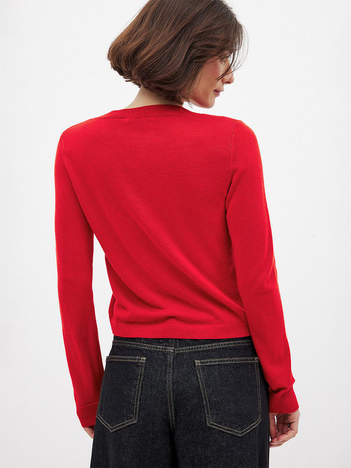 Áo cardigan dệt kim nữ cổ tròn tay dài mỏng nhẹ mặc trong — kaki, màu xanh hải quân chi tiết 10