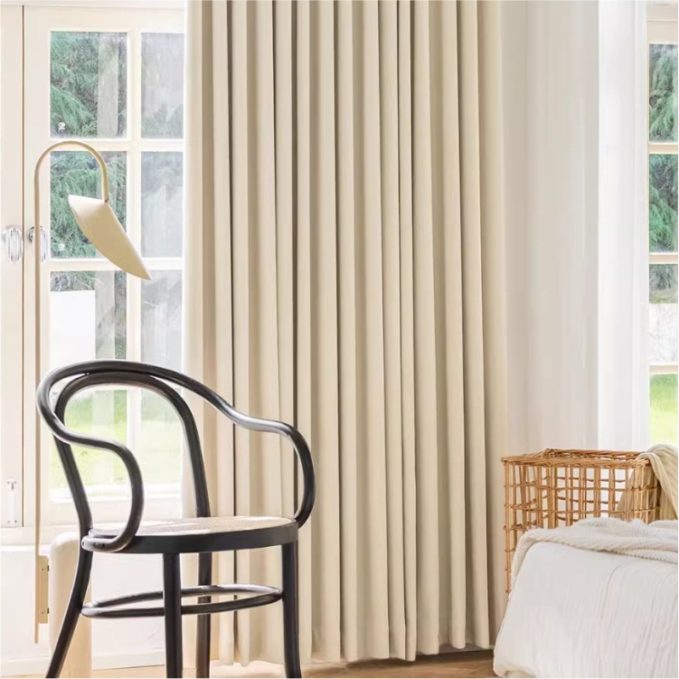光を通さない赤非コーティング物理全遮光シェニール高級カーテン寝室客間クリーム風