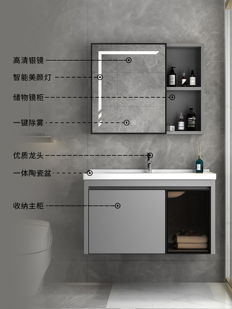 Simple espesado espacio de aleación de aluminio baño gabinete combinación baño lavabo inodoro lavabo integrado lavabo