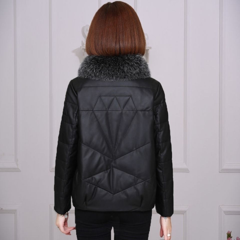 Winter Women's Coat Short Leather Jacket With Warm Cotton Lining_voghion.com