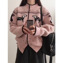 韩国东大门秋冬趣味腊肠狗外套可爱软糯半高领开衫毛衣长袖针织衫