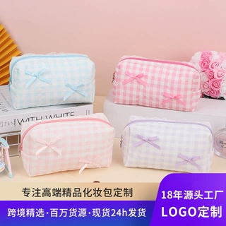 定制ins可爱甜美蝴蝶结化妆包大容量女式冬新款简约洗漱包收纳袋