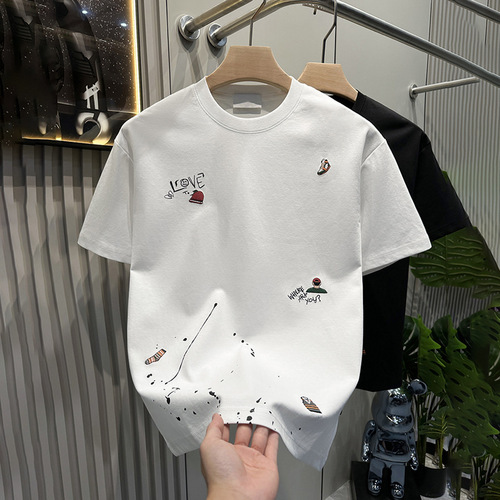 Vintage Hong Kong Style Pure Cotton Short Sleeve T-Shirt for Men - INs Trendy Brand - Summer 2025 - Men's Oversize Loose Top