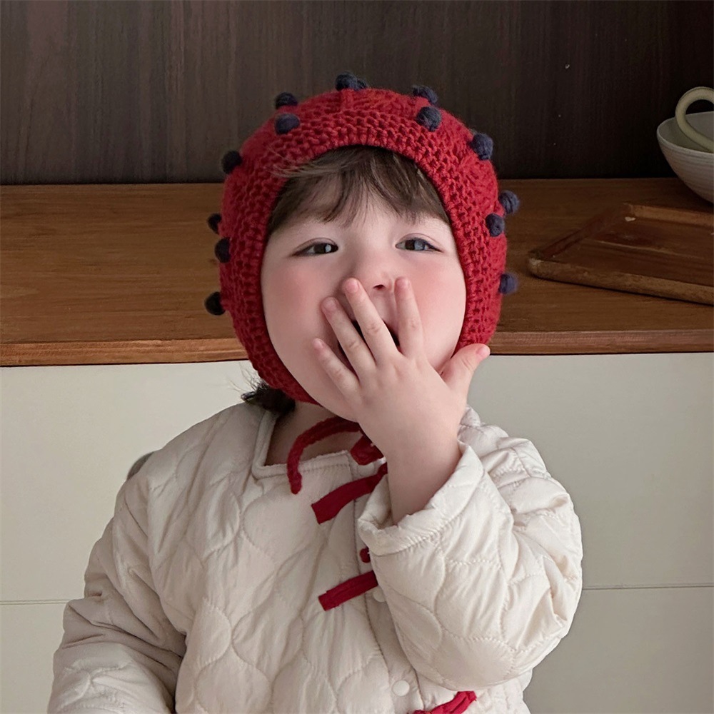 Sombrero de punto con forma de grano de uva dulce para bebé de invierno, gorro de lana para bebé, cinturón de otoño e invierno, gorro de cabeza de bolso hecho a mano