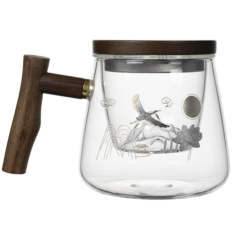 Taza de vidrio de separación de té de alta calidad china taza de té de alta borosilicina taza de té verde de oficina taza de té para hombres