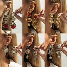 欧美跨境饰品 复古安可拉红镶嵌宝石耳钉 民族风雏菊花朵水晶耳饰