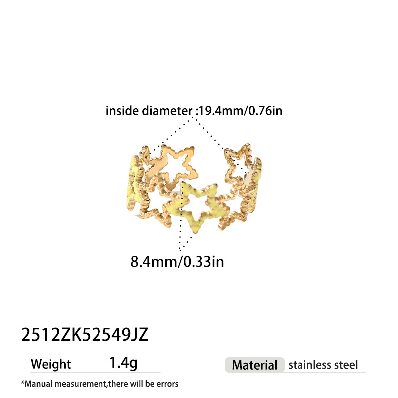 Tina Europa y los Estados Unidos transfronterizos de acero inoxidable penta estrella de color goteo de aceite simple estrella abierta anillo ajustable mujer