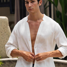 跨境欧美亚马逊独立站外贸2025男士纯色衬衣休闲纽扣衬衫透气面料