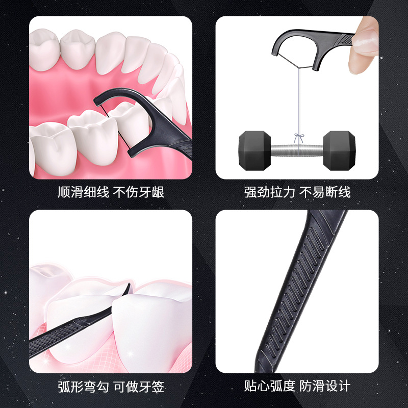 榮俏竹炭自動牙線盒批發高分子一次性牙線牙籤家用餐飲便攜牙線棒