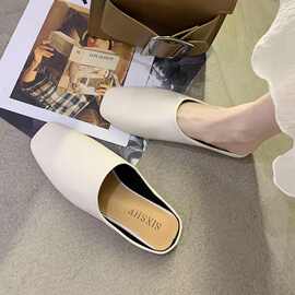 网红半拖鞋女外穿2024新款百搭方头拖鞋ins时尚平底包头穆勒女鞋