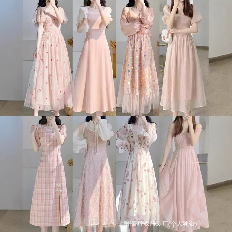 Hangzhou Sijiqing Women's Dress 2026 Summer New French Style Fairy-Like Square Neck Waist-Cinching Sweet First Love Long Dress Hangzhou Sijiqing Women's Dress 2026 Summer New French Style Fairy-Like Square Neck Waist-Cinching Sweet First Love Long Dress