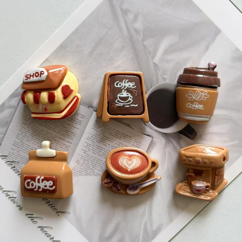 Cross-Border New Resin DIY Refrigerator Magnet Creative Cute Coffee Set Home Kitchen Decoration Magnetic Sticker Wholesale