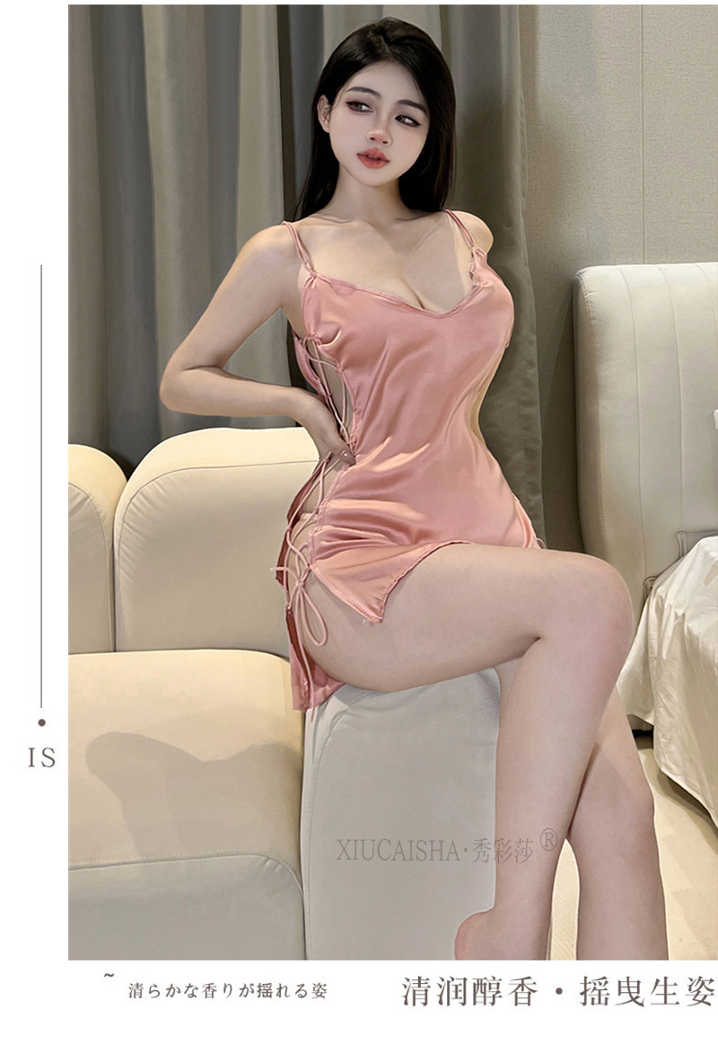 Red Split-Strap Sling Babydoll with Thong, Polyester Lingerie Set, One Size — detail image 22