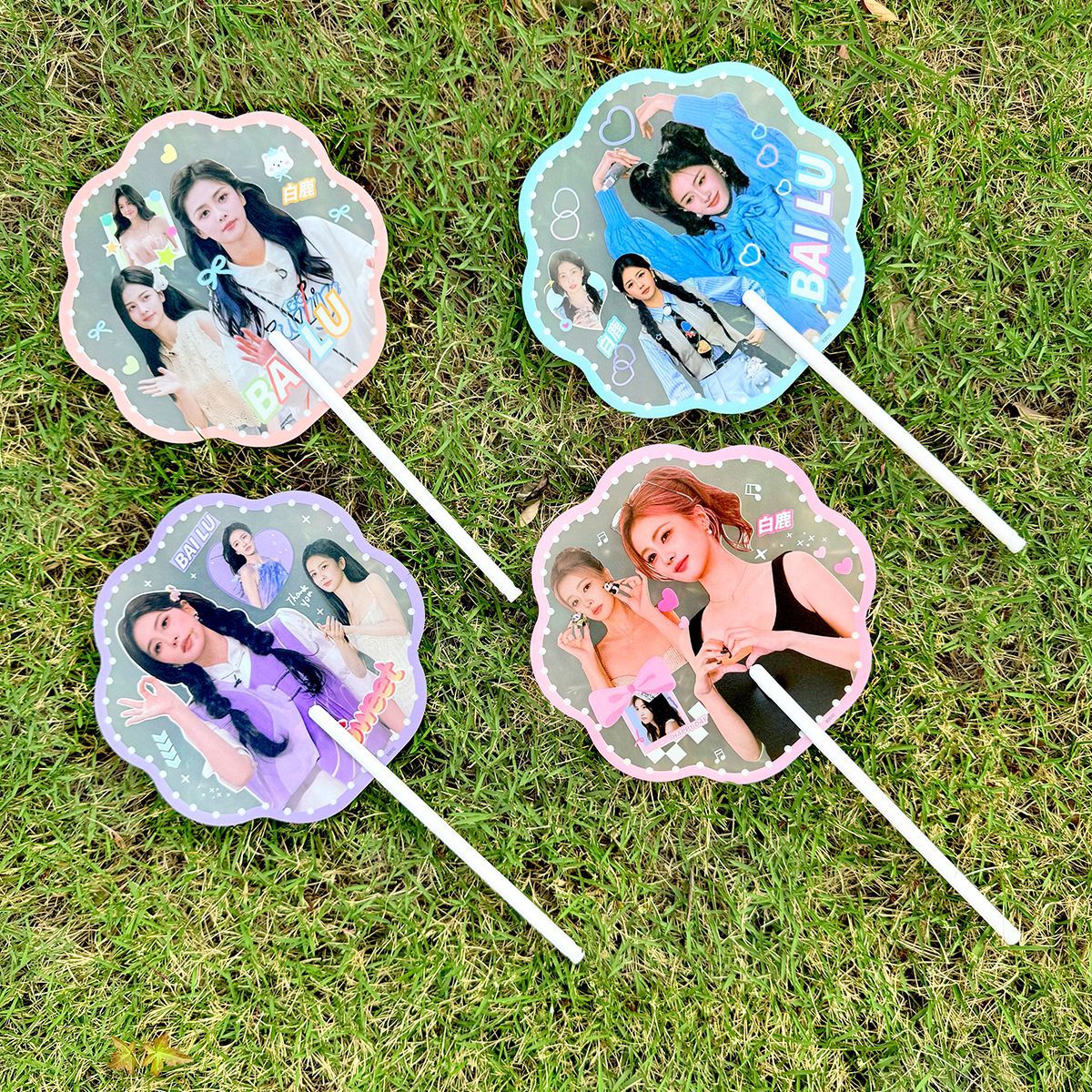 Long handle PP round fan [Star White Deer]