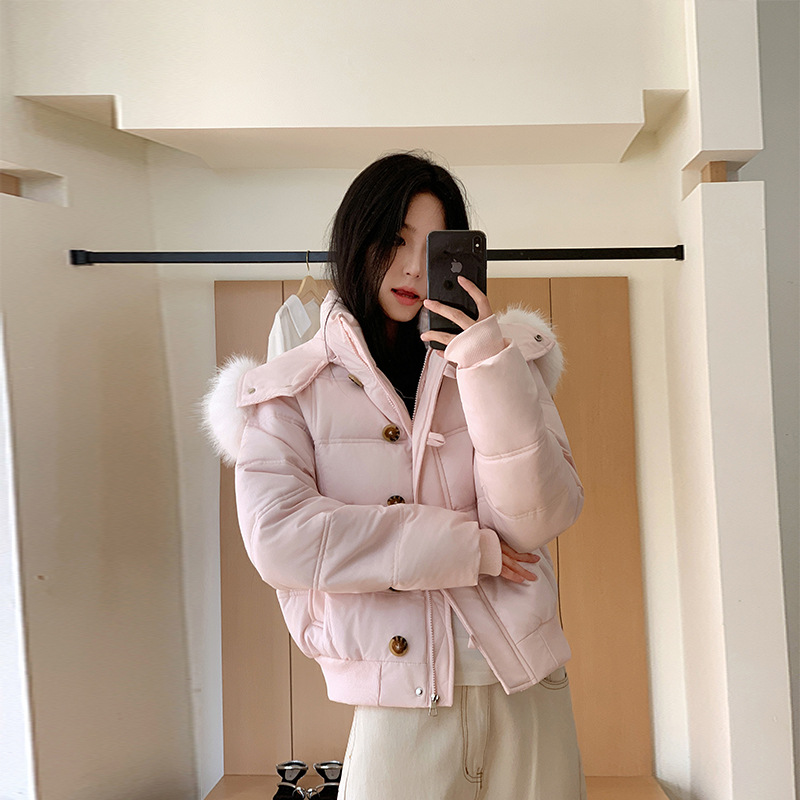 2025 invierno nueva ropa de algodón Pike transfronteriza mujer abrigo abrigo con capuzas cuello de cabello grande chaqueta de algodón pequeño abrigo grueso image 1