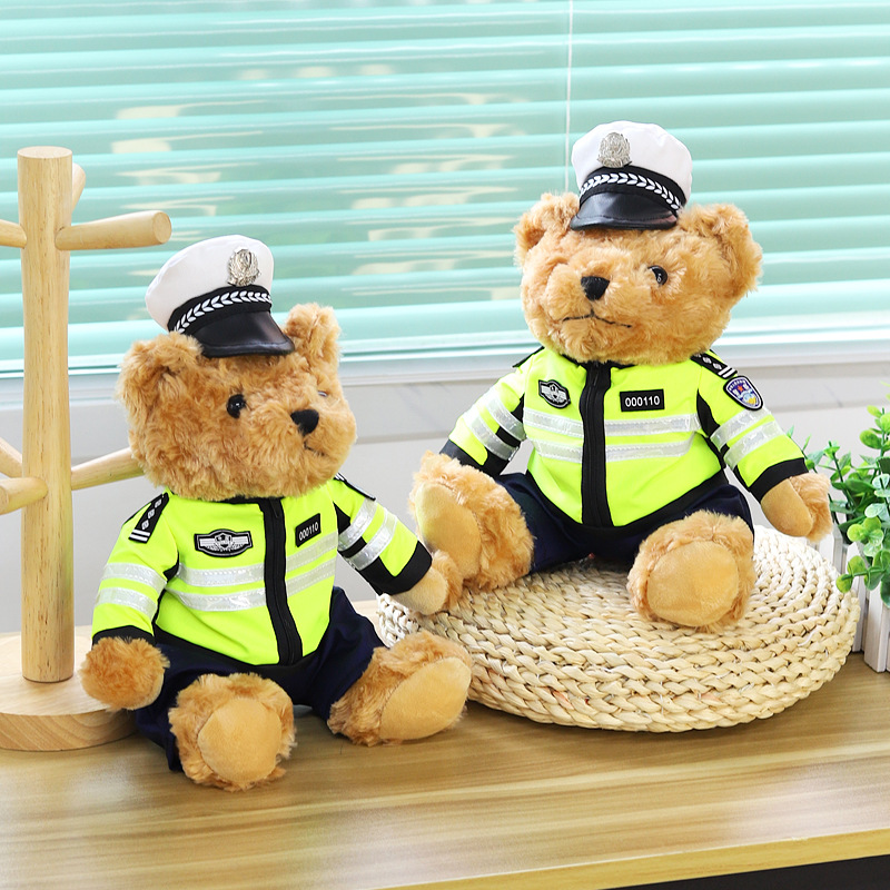 Policía de tráfico oso red hierro jinete muñeca de fuego oso oso coche policía oso regalo Teddy oso muñeca de peluche