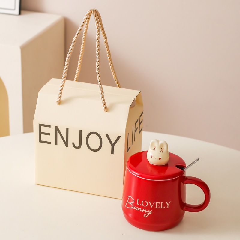 Caricatura encantadora conejo cerámica taza de leche casera taza de desayuno con tapa de regalo taza de agua taza de café pareja