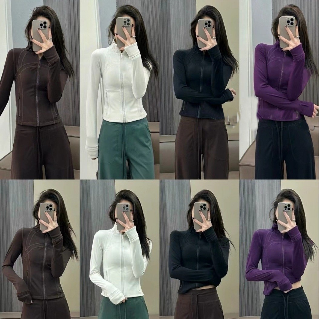 新款立领修身速干瑜伽服夹克长袖短款瑜伽外套女士高弹力运动上衣