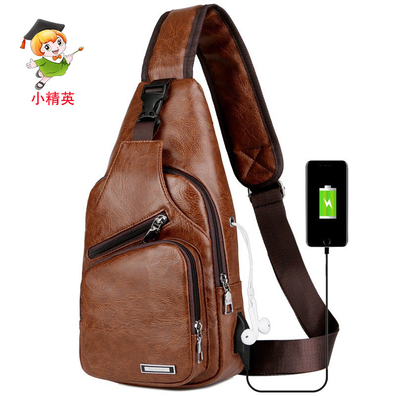 Foreign trade diagonal men's bag usb rechargeable cross-border Europe and the United States pu chest bag Simple Men's u leisure trend shoulder bag men's