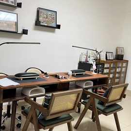 美甲实木胡桃桌子美式家用复古台单双人简约吸尘器桌椅套装经济型