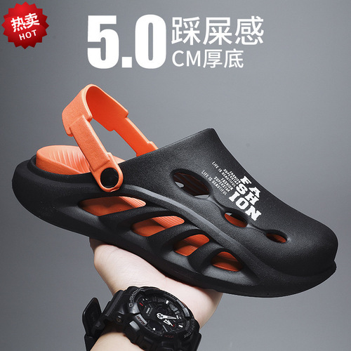 Men's Summer Outdoor Slides with Foot-Massage Sensation, Sandal Holes, for Men, Outdoor Sports, Non-Slip Soft Sole, Open-Toe Sandals