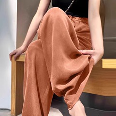 オレンジキュプラシルクワイドレッグパンツ女性のための 2025 夏の新しいファッション気質酢酸アイスシルクカジュアルパンツルーズで透明