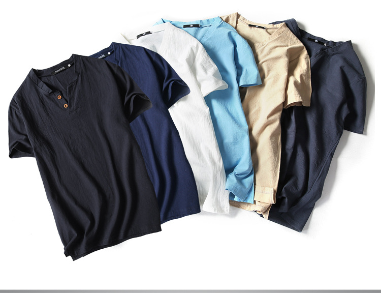 227g Weight Short Sleeve Sleeve Length Wholesale Men's Linen Casual Simple Style Solid Color Short Sleeve Men's T-shirt