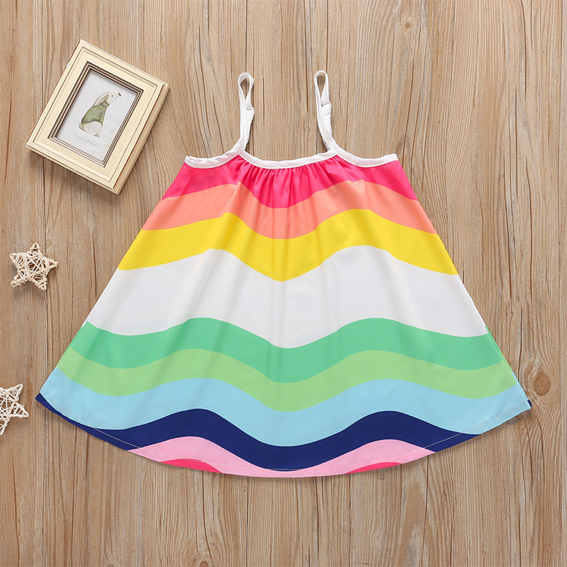 2021 New Summer Girls' Braces Skirt Loose Rainbow Sleeveless Mid-length Children Shirt A- Line Skirt Cross-border display picture 2