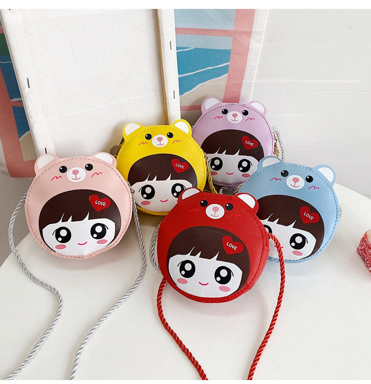 Kid's Small Pu Leather Cartoon Cute Round Zipper Shoulder Bag display picture 4