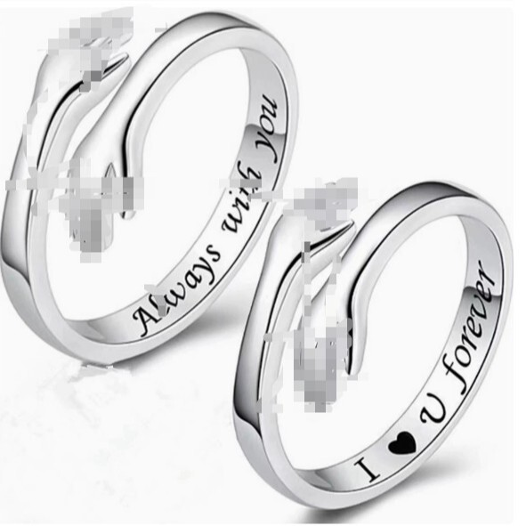 Silver Couple Rings with Hands Holding Each Other, Amazon's Best-Selling European and American Style, Simple and Luxurious, Wholesale from Manufacturer