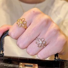 摩登风日系线条镂空仿金雏菊戒指女款小众设计食指戒开口指环批发