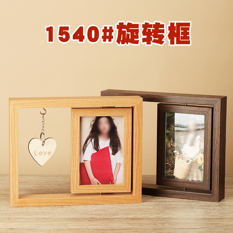 Customized Photo Frame Empty Frame Rotating Display Stand Leaf Carving Photo Frame Empty Frame Double-Sided Rotating Multi-Functional Photo Frame with Accessories