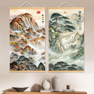 靠山图有山无水画入户玄关过道旭日东升泰山日出风水招财壁画挂画-阿里巴巴
