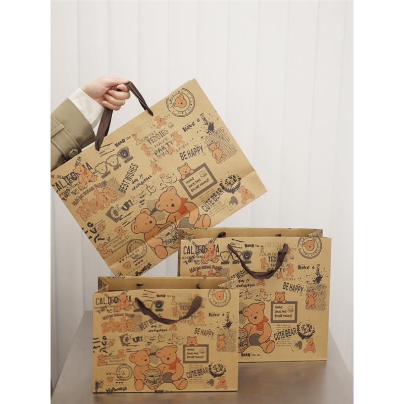 ins风日韩可爱小熊手提牛皮纸袋衣服零食生日礼物袋子复古礼.厂家