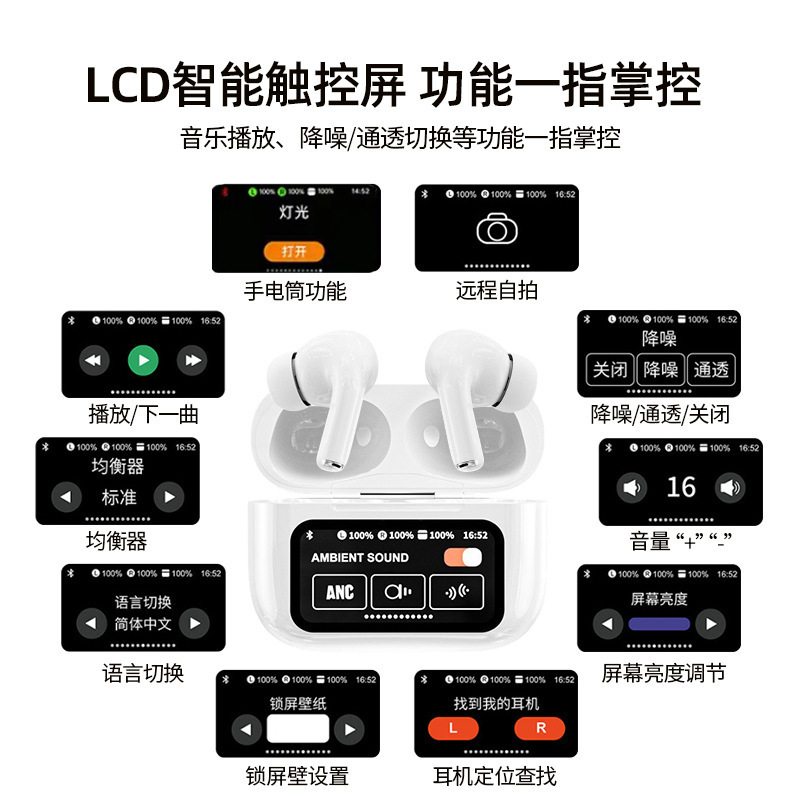 A9pro爆発金高配合五代華強北bluetoothイヤホンANC騒音低減長航続カラー画面タッチ無線イヤホン|undefined