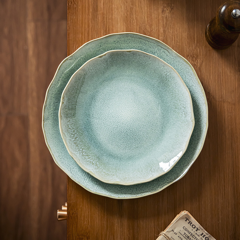 Plato de cerámica japonesa retro, plato de carne, plato de pasta, platos caseros, plato de desayuno, plato de postre