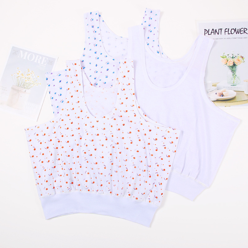 Printed Summer Short Vest Intimates for Middle-Aged and Elderly Women, Pure Cotton, Large Size, Elderly Sweatshirt Bra, Mother's Camisole Thin Vest