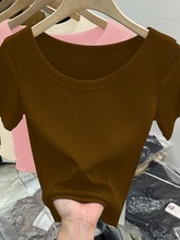 2025年春夏季新款纯色螺纹内搭短袖修身打底外穿女衫百搭圆领上衣