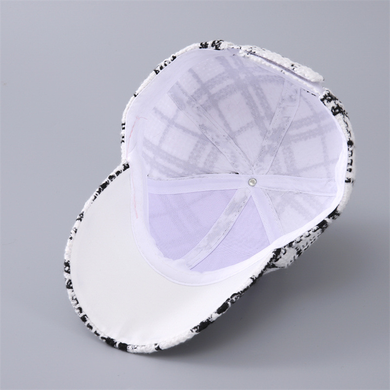 Baseball Damen Frühling und Herbst Mode Tausend Vogel Checker kleine Pailletten Temperament Stil Entenzunge Hut_voghion.com