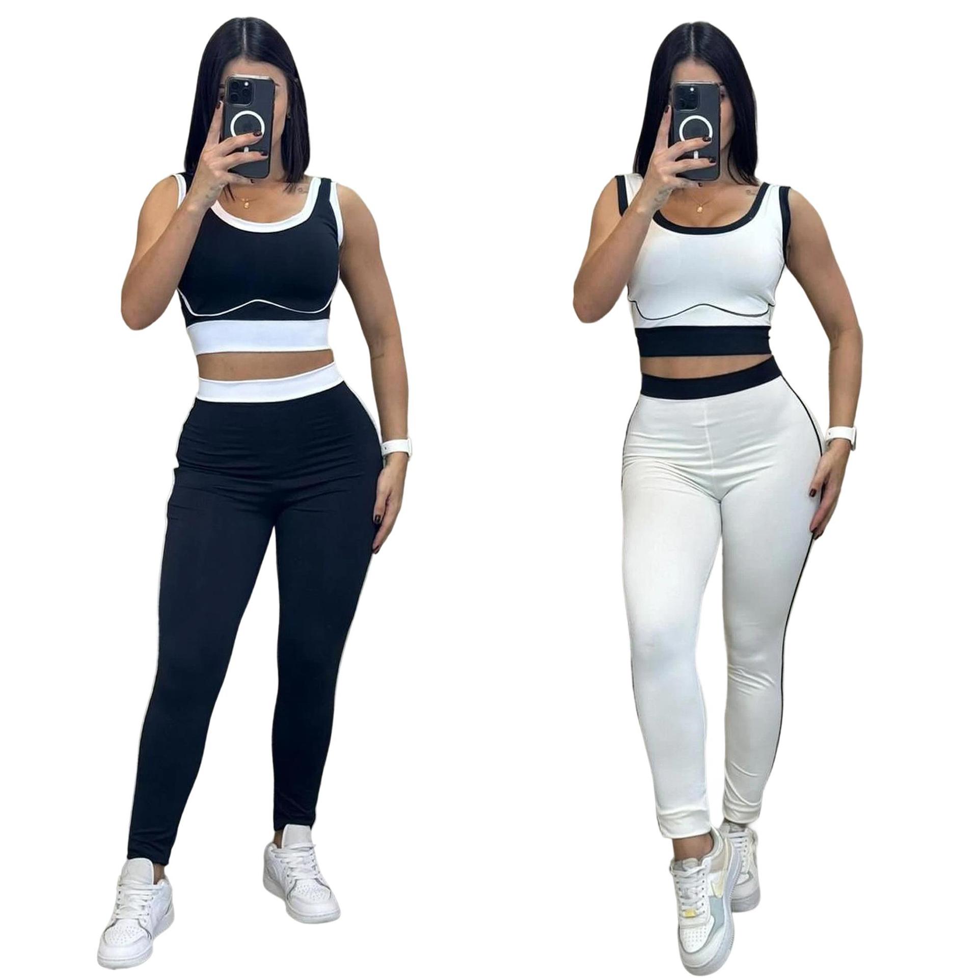 J5167 Summer New Fashion Sports Sleeveless Vest Pants Running Fitness Waist Women's Clothing Two-Piece Set