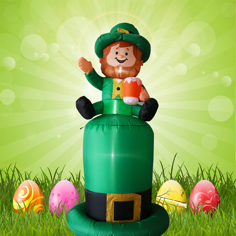 跨境圣帕特里克节气模LED发光绿帽子节气氛布置道具摆件充气气模