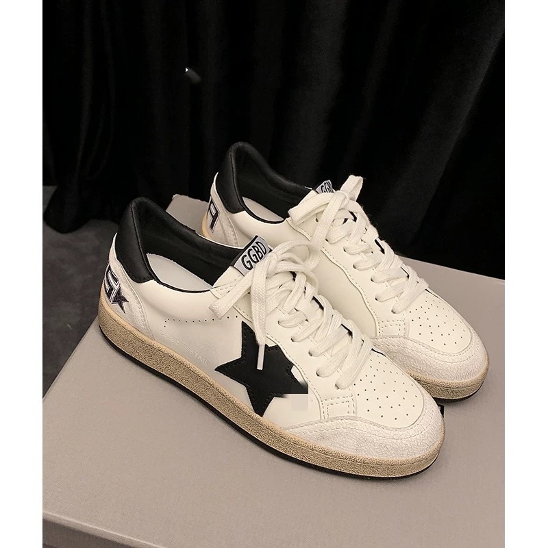 Cowhide Version ~ Genuine Leather Star Dirty Shoes for Women Korean White Shoes Color Matching Casual Sports Retro Distressed Sneakers