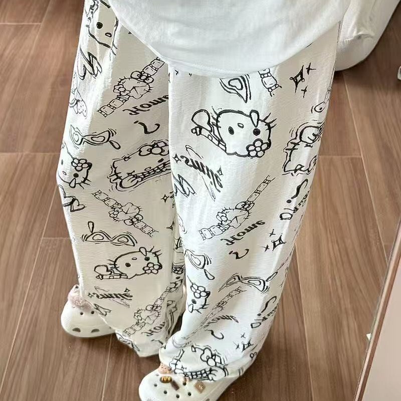 Women's Summer Cartoon Cute Home Pants, Thin Spring and Summer Walking Pants, Cartoon Lazy Loose Casual Pants for Outdoor Wear