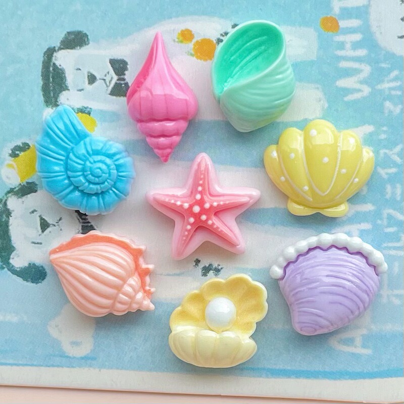 Mini Colorfulful Ocean Series Starfish and Conch Shell Hairpin Grabber DIY Mobile Phone Case Patch Resin Accessories